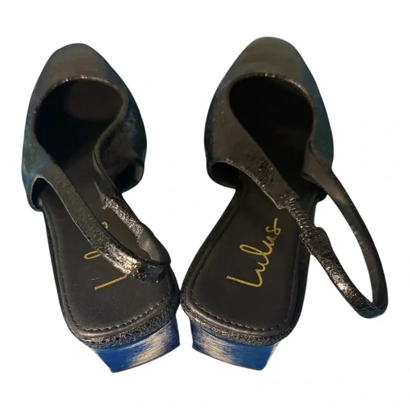 Lulus Black Embossed Pointed Toe Slingback Block Heel Shoes – Mid Heel Size 9 - Picture 4 of 9